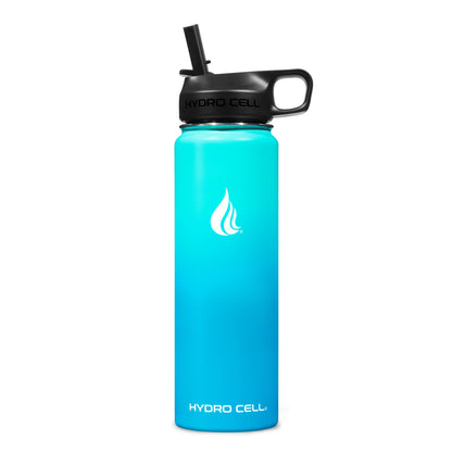 HYDRO CELL Stainless Steel Insulated Water Bottle with Straw - For Cold & Hot Drinks - Metal Vacuum Flask with Screw Cap and Modern Leakproof Sport Thermos for Adults (Teal/Blue 24oz)