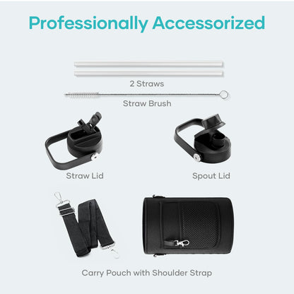 BUZIO 1 Gallon Water Bottle, 128oz Insulated Water Jug Double Walled Vacuum Stainless Steel Travel Flask (Cold for 48 Hrs), Leak Proof BPA-Free Large Canteen with Straw Lid, Black White
