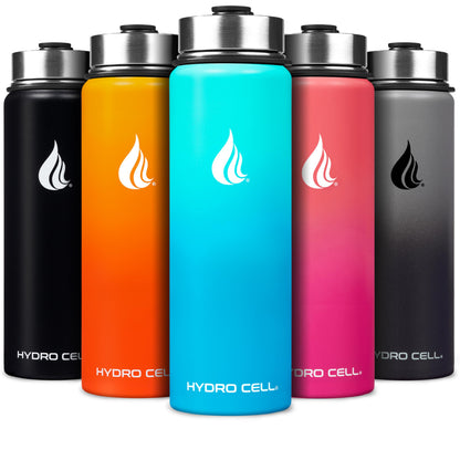 HYDRO CELL Stainless Steel Insulated Water Bottle with Straw - For Cold & Hot Drinks - Metal Vacuum Flask with Screw Cap and Modern Leakproof Sport Thermos for Adults (Teal/Blue 24oz)